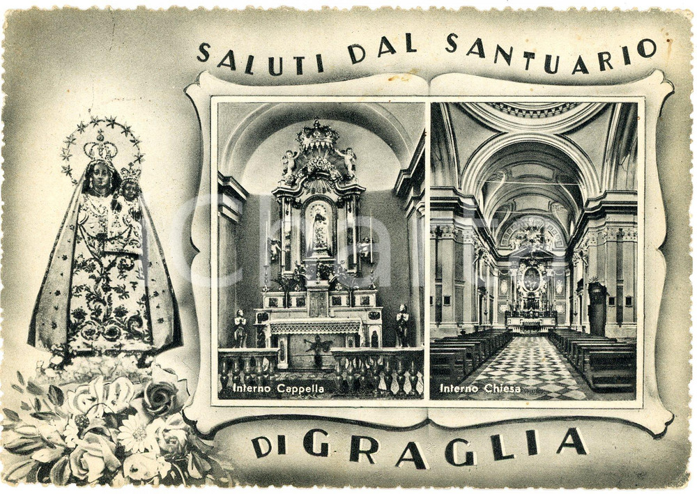 Cartolina originale da collezione 1959 SACRO MONTE DI GRAGLIA BI Interno della Cappella e Chiesa  Cartolina FG 1