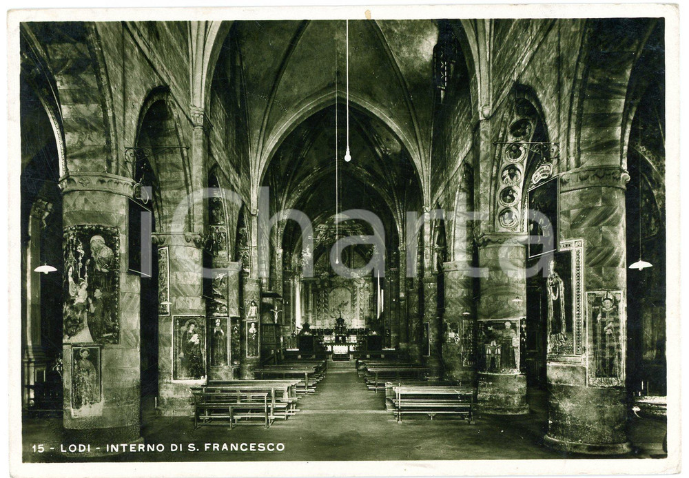 Cartolina originale da collezione 1938 LODI Interno della Chiesa di San Francesco  Cartolina FG VG 1