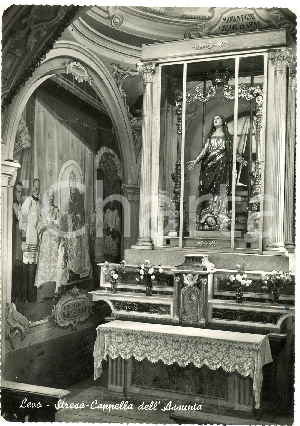 Cartolina originale da collezione 1958 LEVO  STRESA Cappella dell Assunta  Statua della Madonna  Cartolina FG 1