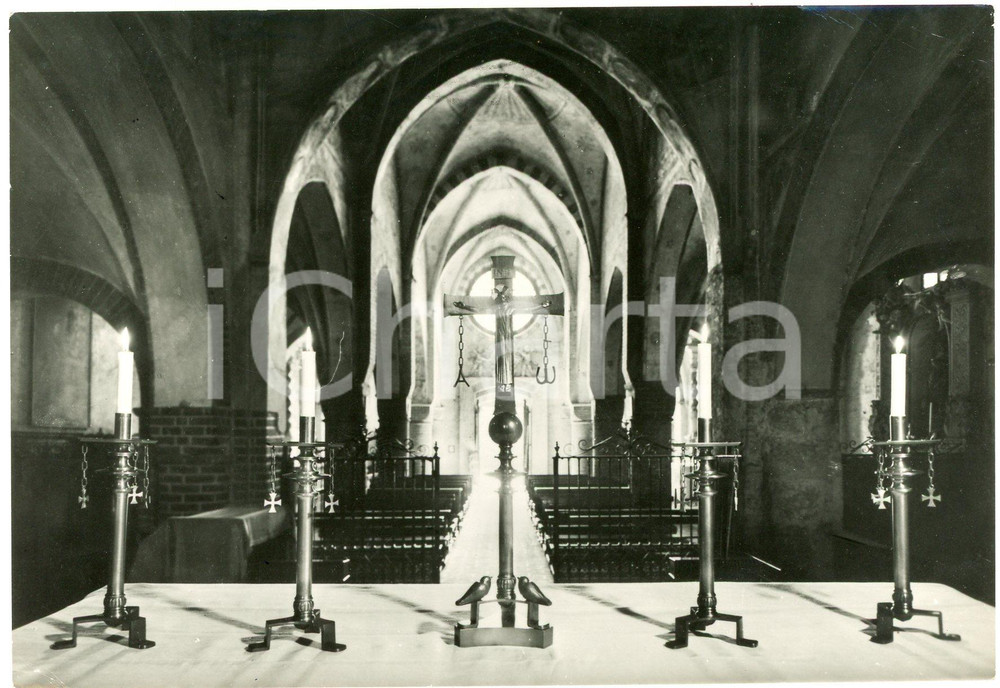 Cartolina originale da collezione 1959 ABBAZIA DI VIBOLDONE MI Interno della Chiesa  Cartolina FG VG 1