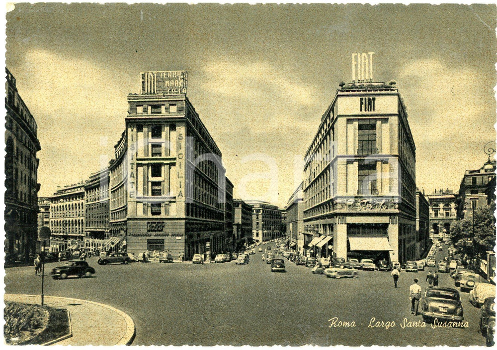 Cartolina originale da collezione 1950 ca ROMA Largo di Santa Susanna  Palazzo FIAT Cartolina ANIMATA FG NV 1