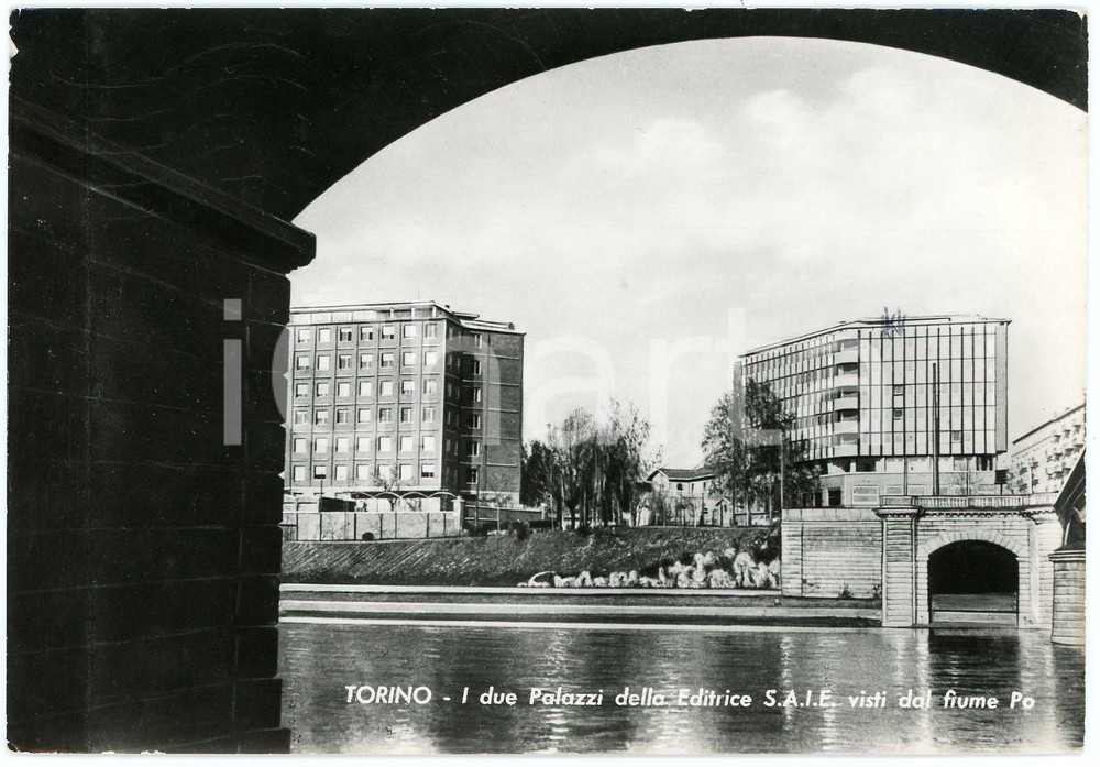 Cartolina originale da collezione 1960 ca TORINO Palazzi dell editrice S.A.I.E. visti dal fiume Po  Cartolina FG 1