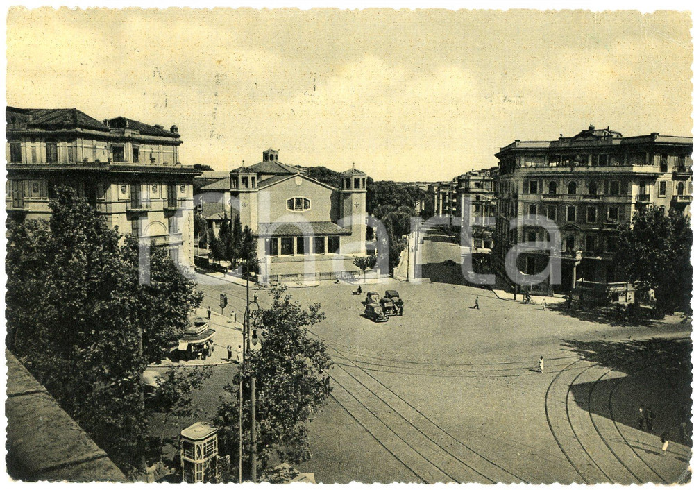 Cartolina originale da collezione 1951 ROMA Piazza Ungheria  Chiesa di San Roberto Bellarmino  Cartolina FG VG 1