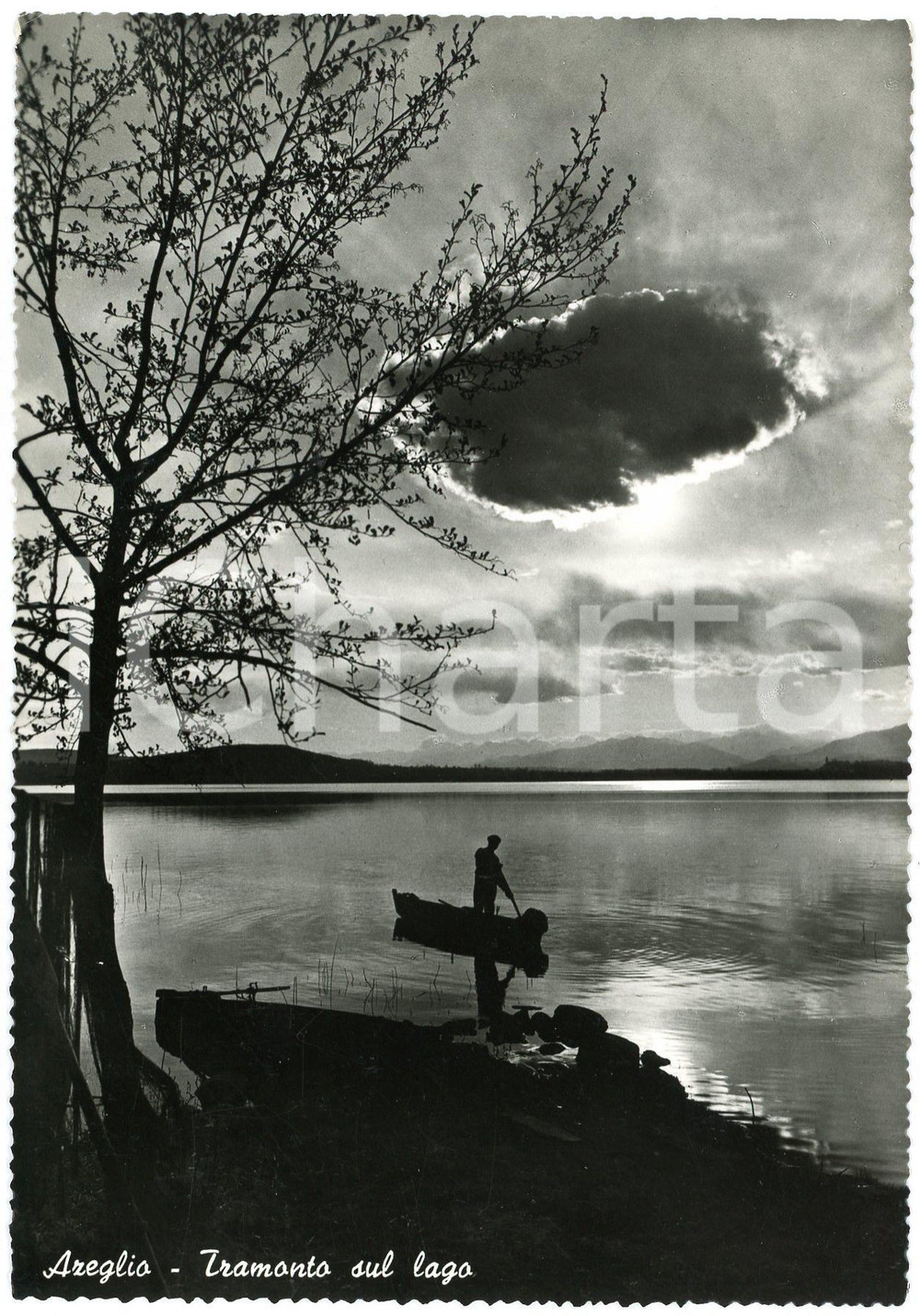 Cartolina originale da collezione 1950 ca AZEGLIO TO Barcaiolo sul Lago di Viverone  Cartolina ANIMATA FG NV 1