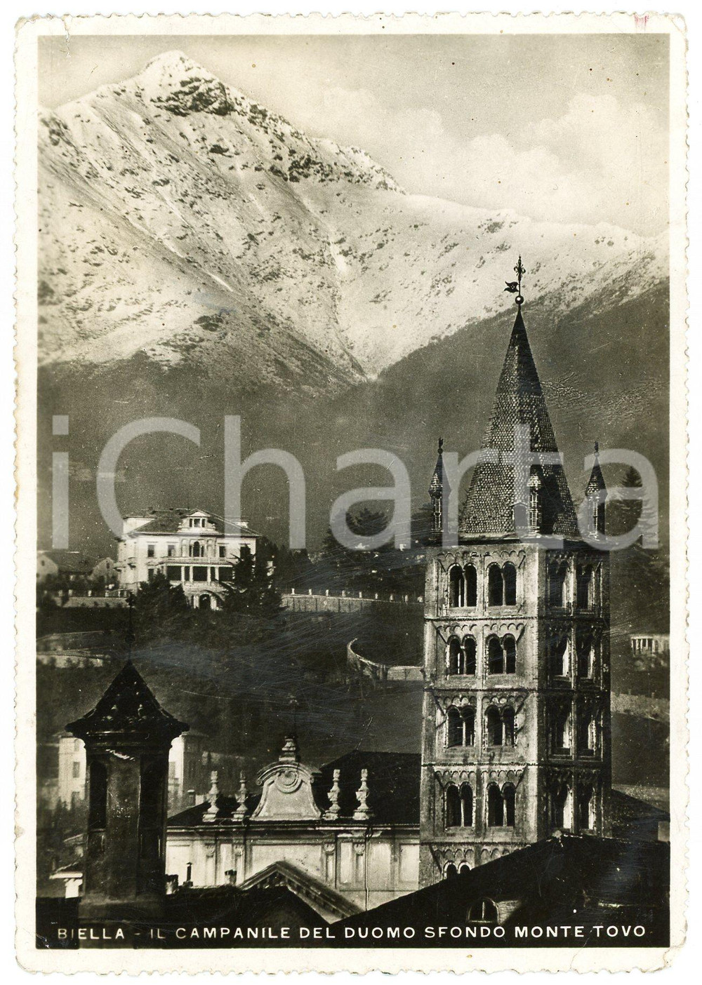 Cartolina originale da collezione 1939 BIELLA Campanile del Duomo di Santo Stefano e Monte Tovo  Cartolina FG VG 1