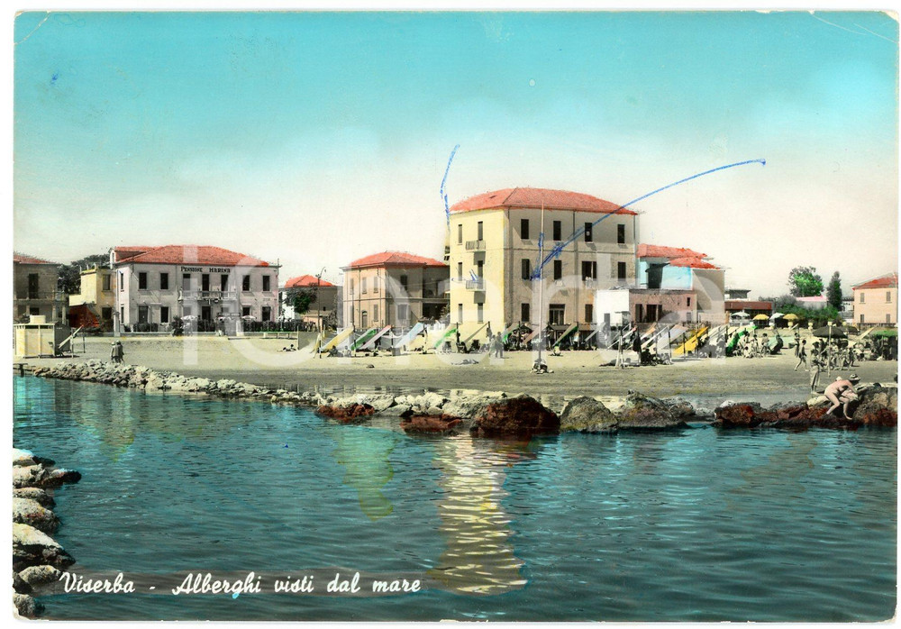 Cartolina originale da collezione 1957 VISERBA DI RIMINI Alberghi visti dal Mar Adriatico  Cartolina ANIMATA FG 1
