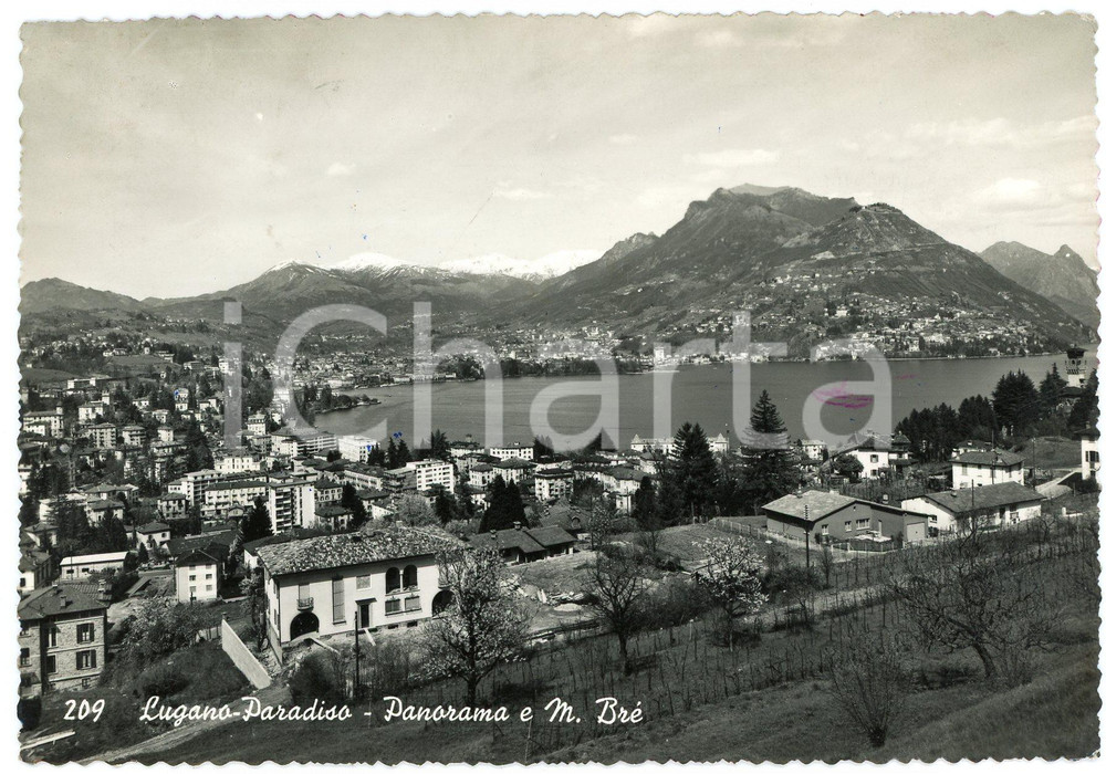 Cartolina originale da collezione 1950 ca PARADISO  SVIZZERA Panorama con Monte BrÃ¨  Cartolina FG VG 1