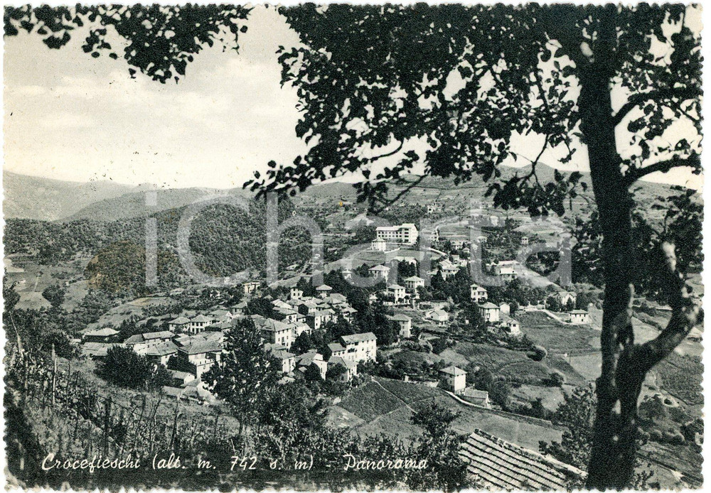 Cartolina originale da collezione 1958 CROCEFIESCHI GE Panorama del paese  Cartolina FG VG 1