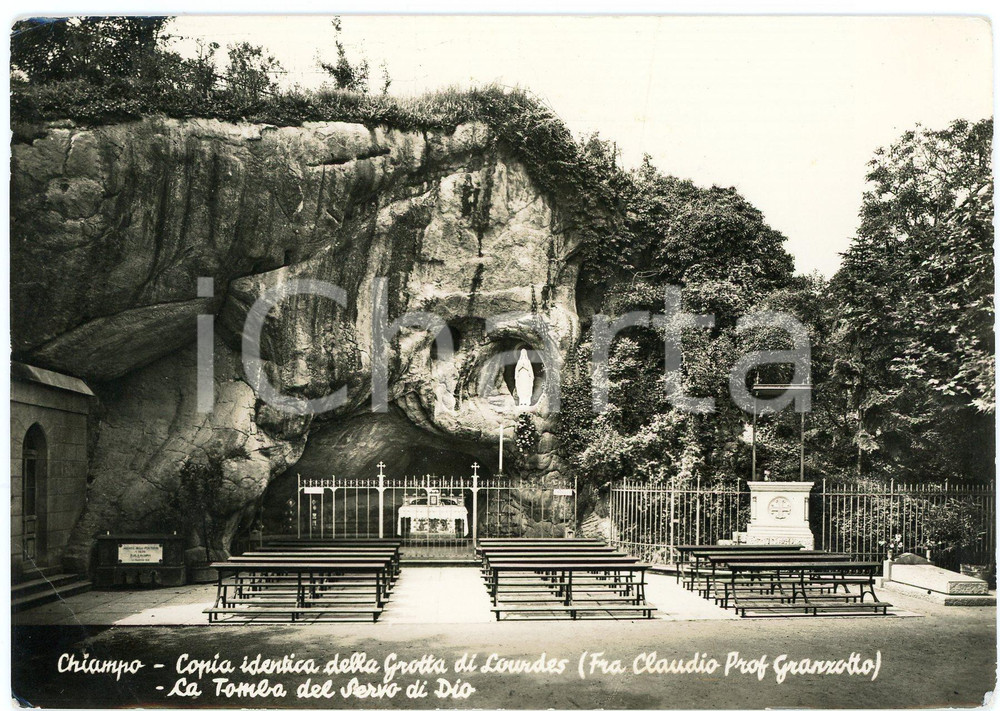 Cartolina originale da collezione 1955 CHIAMPO SANTUARIO Grotta di Lourdes del Beato Claudio GRAZZOTTO Cartolina 1