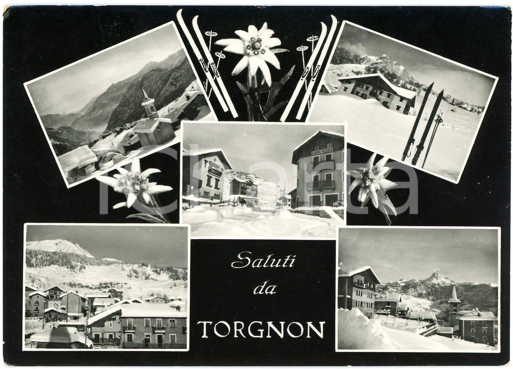 Cartolina originale da collezione 1958 TORGNON AO Vedutine del paese  Cartolina FG VG 1