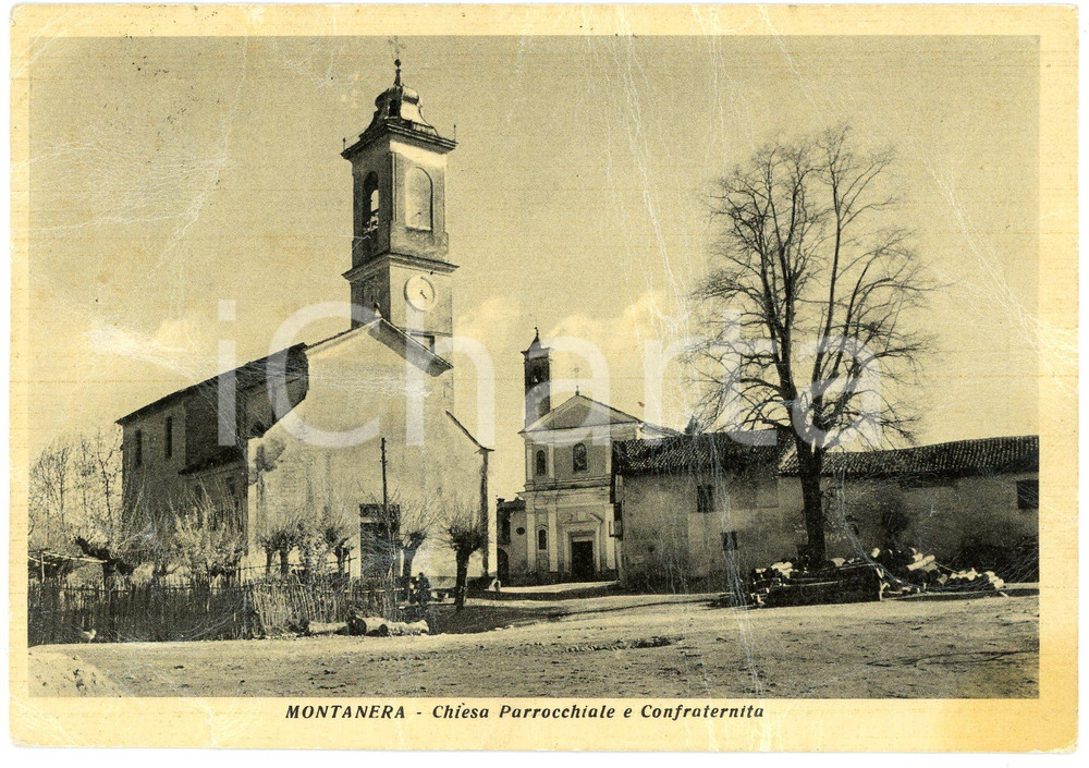 Cartolina originale da collezione 1940 ca MONTANERA Chiesa Parrocchiale e Confraternita  Cartolina DANNEGGIATA 1