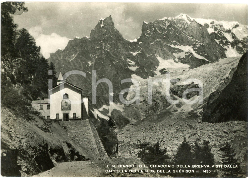 Cartolina originale da collezione 1956 COURMAYEUR Ghiacciaio della Brenva e Notre Dame de GuÃ¨rison  Cartolina 1