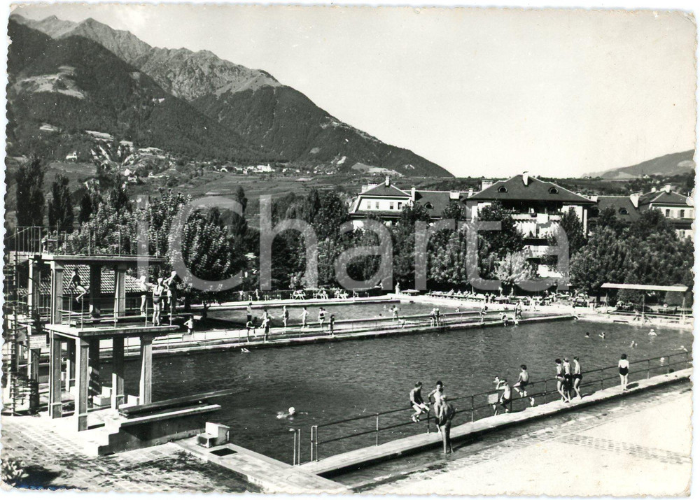 Cartolina originale da collezione 1959 LIDO DI MERANO BZ Ragazzi in piscina  Cartolina ANIMATA FG VG 1