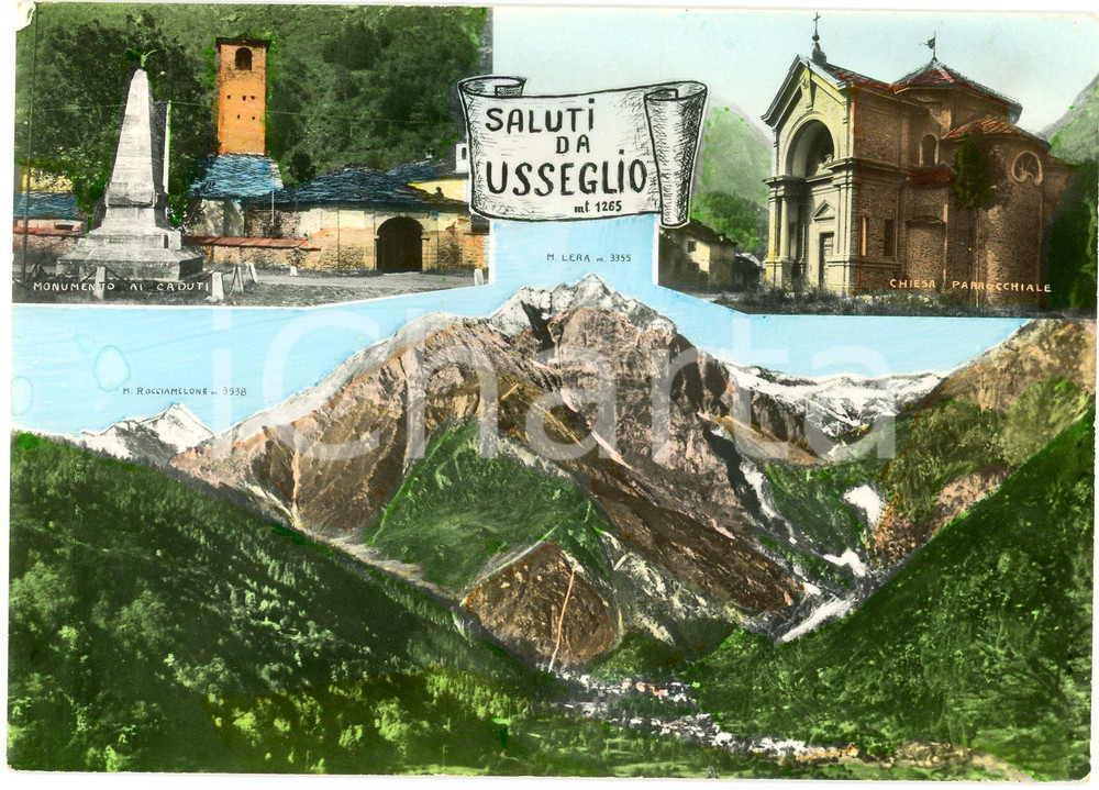 Cartolina originale da collezione 1957 USSEGLIO TO Chiesa Parrocchiale e Monte Lera  Cartolina FG VG 1