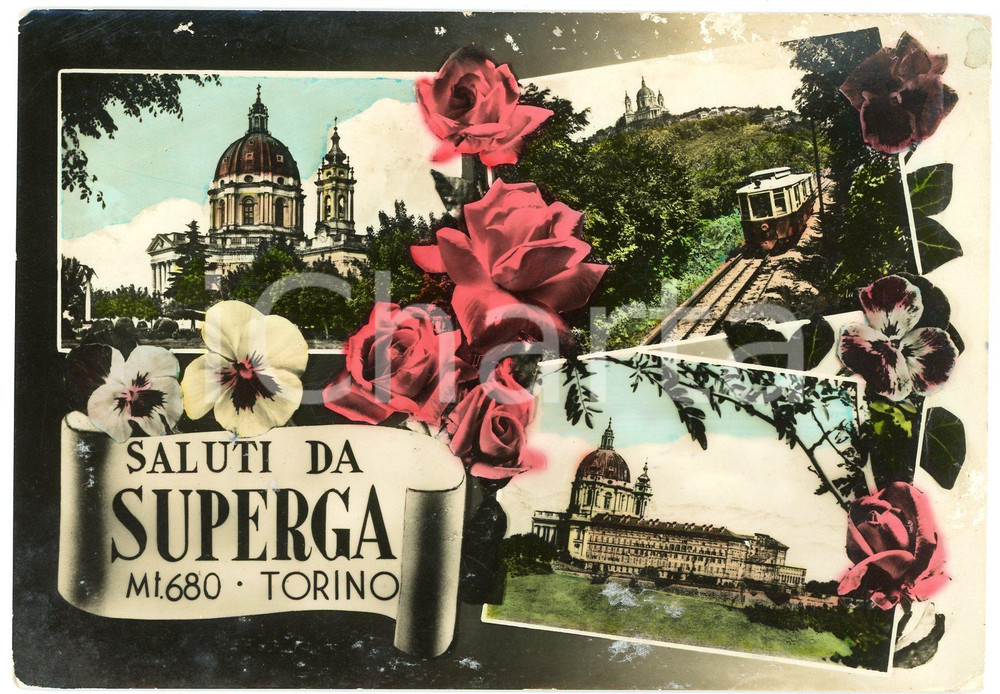 Cartolina originale da collezione 1957 SUPERGA Vedute della Basilica e Tranvia SASSI SUPERGA  Cartolina FG VG 1