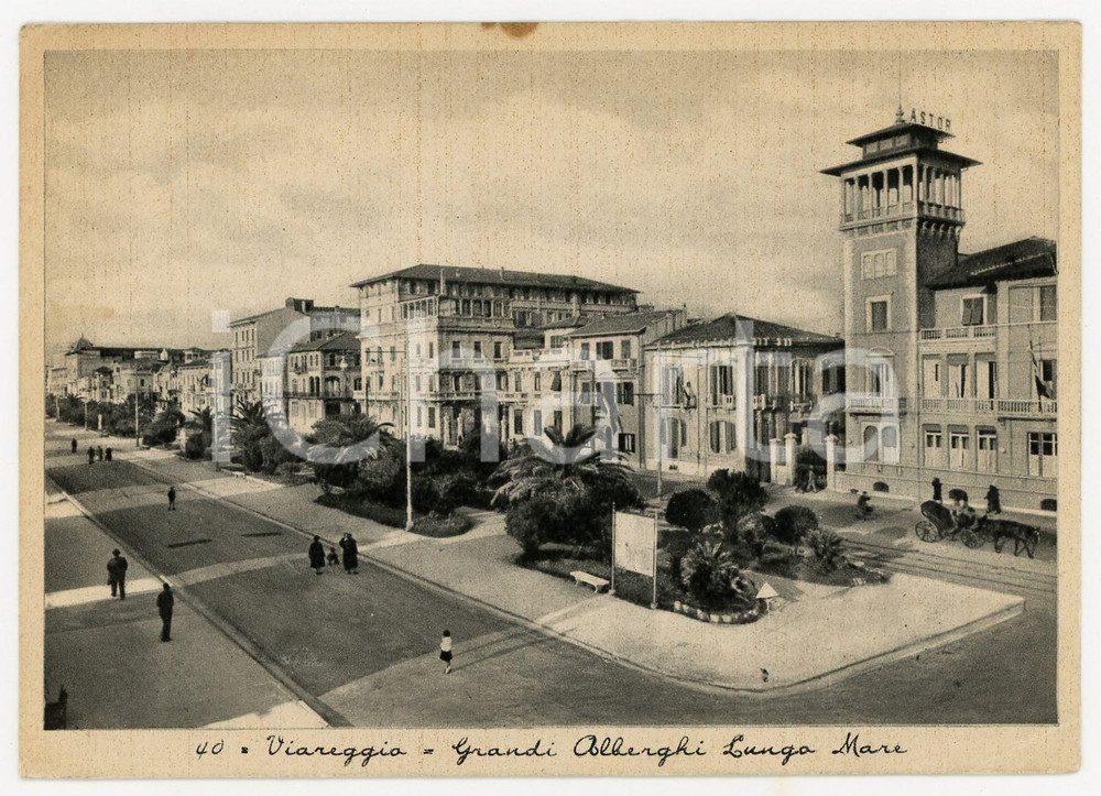 Cartolina originale da collezione 1938 VIAREGGIO Grandi Alberghi sul Lungomare  Cartolina ANIMATA FG VG 1