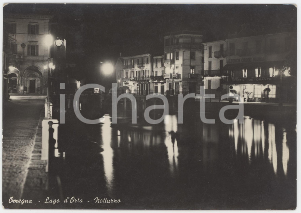 Cartolina originale da collezione 1951 OMEGNA VCO Lago d Orta di notte  Albergo Croce Bianca  Cartolina FG VG 1