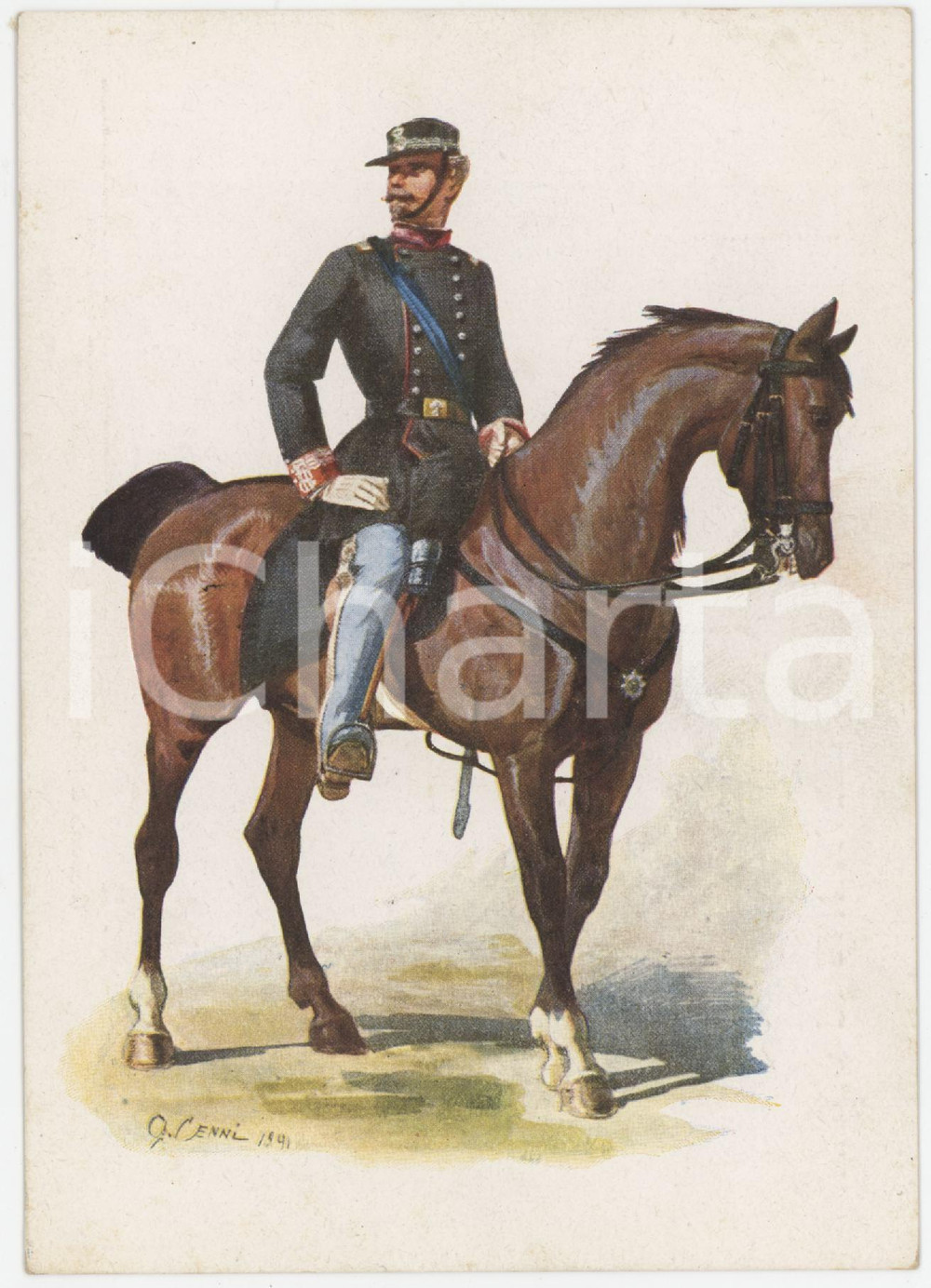 Cartolina originale da collezione 1950 ca Artista Quinto CENNI Tenente generale 1859  Cartolina ILLUSTRATA FG NV 1