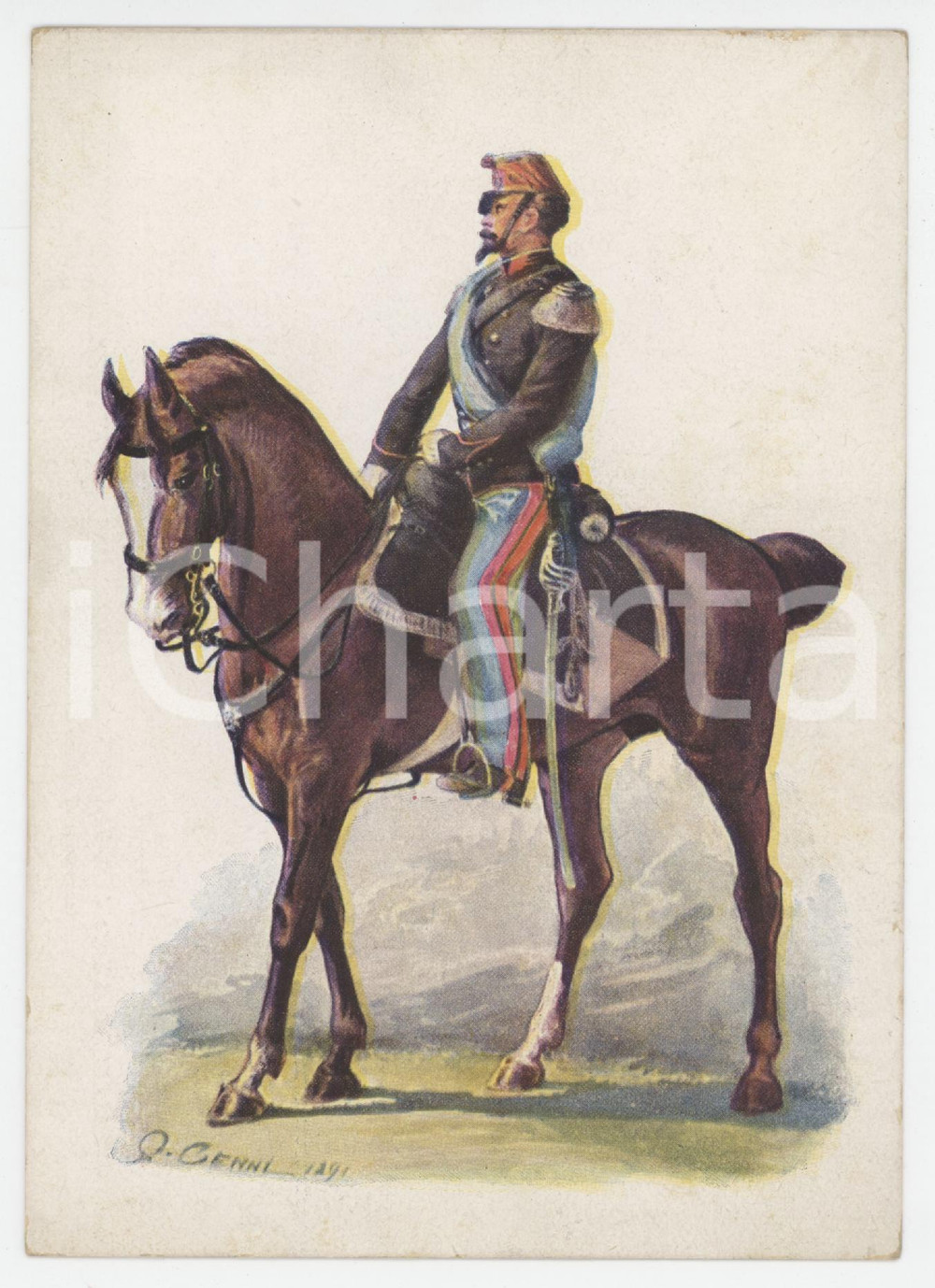 Cartolina originale da collezione 1950 ca Artista Quinto CENNI Cavalleggeri Alessandria  Luogotenente  Cartolina 1