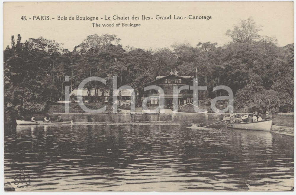 Cartolina originale da collezione 1930 PARIS Bois de Boulogne  Chalet des Iles  Grand Lac  Canotage  Cartolina 1