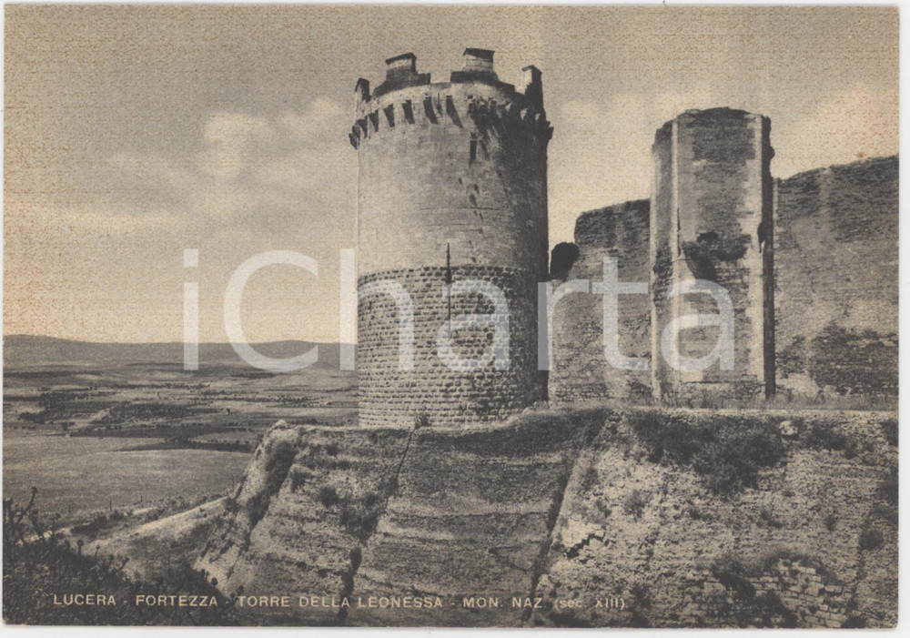 Cartolina originale da collezione 1950 ca LUCERA FG Fortezza svevoangioina  Torre della Leonessa  Cartolina 1