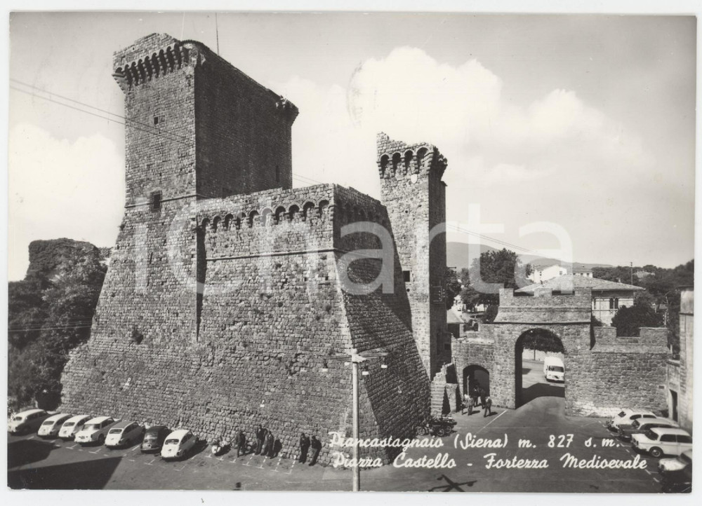 1950 ca PIANCASTAGNAIO Rocca degli Aldobrandeschi in Piazza Castello - Cartolina