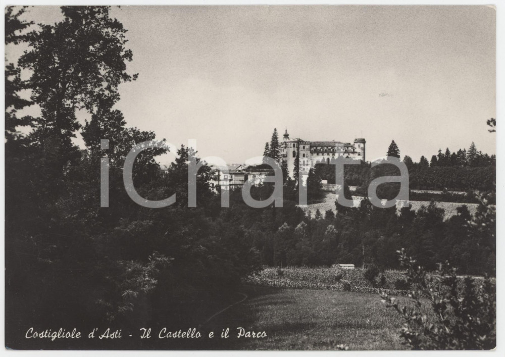 Cartolina originale da collezione 1950 ca COSTIGLIOLE D ASTI Castello con il Parco  Cartolina FG VG 1