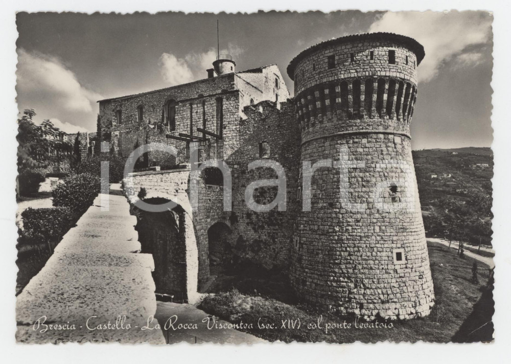 Cartolina originale da collezione 1954 BRESCIA Castello Rocca Viscontea e ponte levatoio  Cartolina FG VG 1