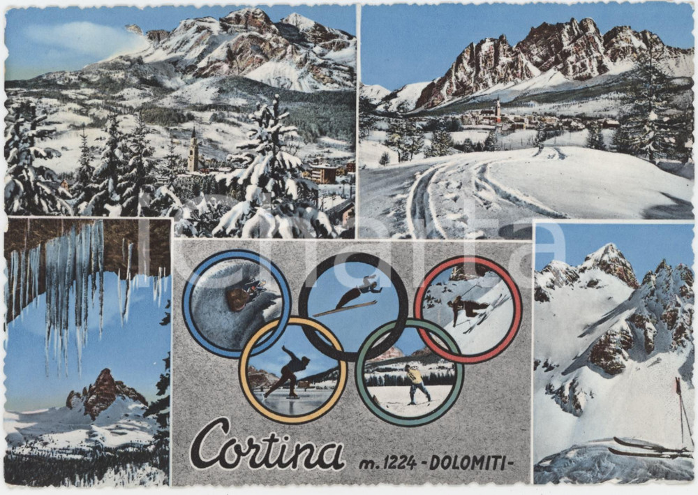 1958 CORTINA D'AMPEZZO VII Giochi Olimpici Invernali - Cartolina FG VG
