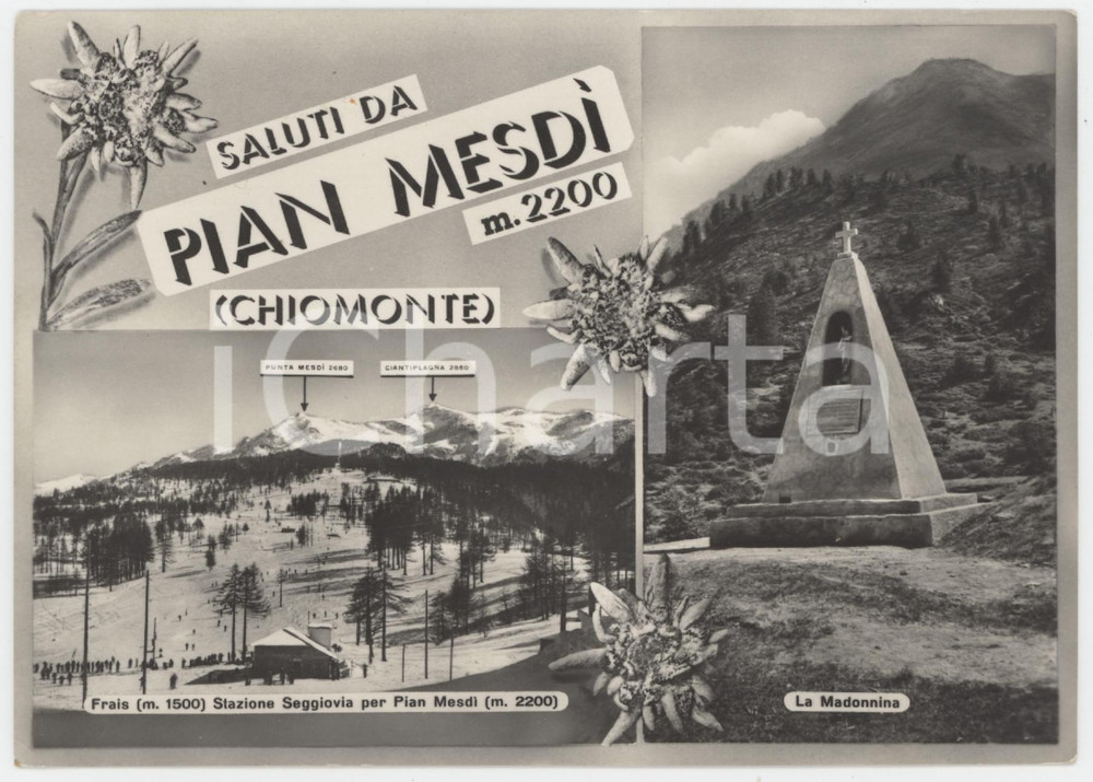 Cartolina originale da collezione 1956 PIAN MESDÃŒ  CHIOMONTE Frais  Seggiovia  Ciantiplagna  Cartolina FG VG 1