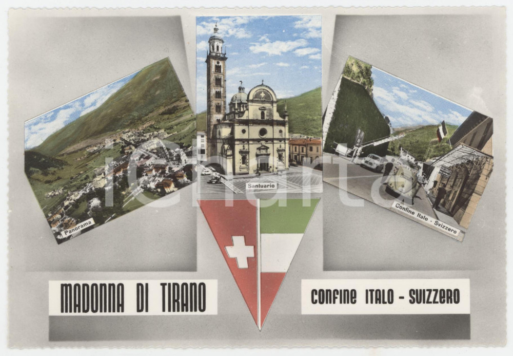 Cartolina originale da collezione 1951 MADONNA DI TIRANO Vedutine Santuario e Confine ItaloSvizzero Cartolina 1