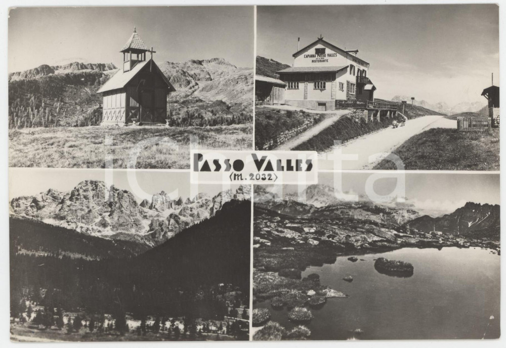 Cartolina originale da collezione 1950 ca PASSO VALLES Chiesetta in legno  Rifugio Capanna  Cartolina FG VG 1