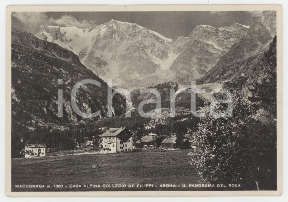 Cartolina originale da collezione 1950 ca MACUGNAGA Casa Alpina Collegio De Filippi  Arona e Monte Rosa Cartolina 1