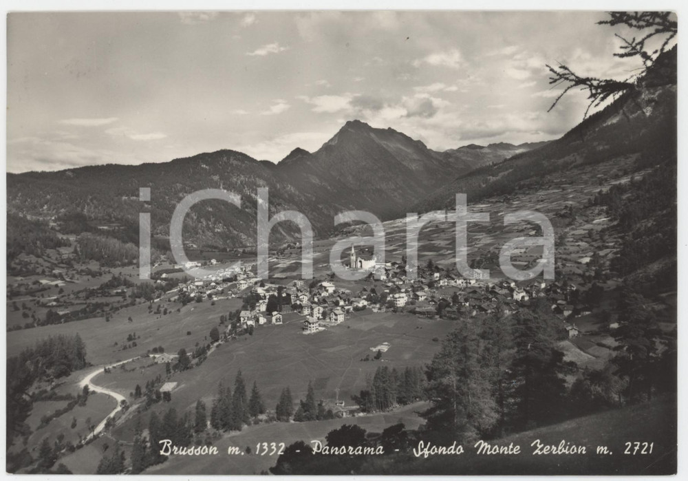 Cartolina originale da collezione 1957 BRUSSON Panorama con Monte Zerbion  Cartolina FG VG 1