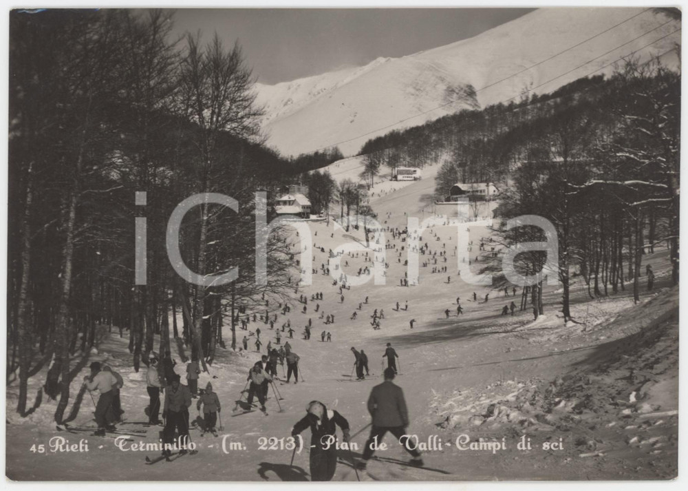 Cartolina originale da collezione 1952 PIAN DE  VALLI Sciatori sui campi da sci del Monte Terminillo  Cartolina 1