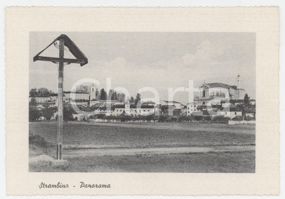 Cartolina originale da collezione 1940 ca STRAMBINO Panorama e Chiesa dei Santi Michele e Solutore 2  Cartolina 1