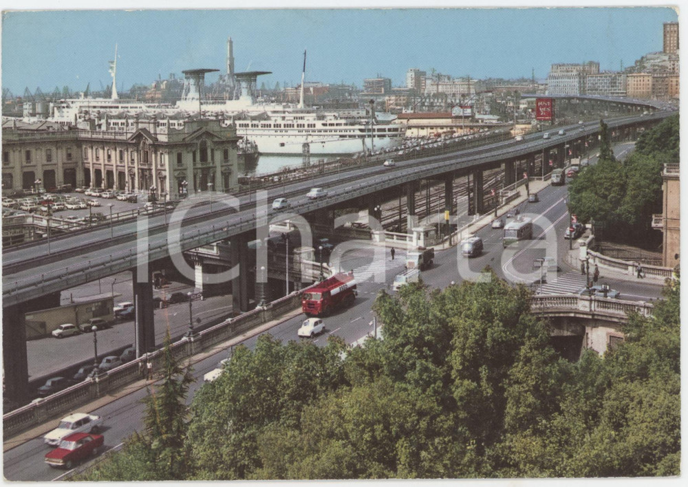 Cartolina originale da collezione 1960 ca GENOVA Stazione Marittima e Sopraelevata Aldo Moro  Cartolina ANIMATA 1