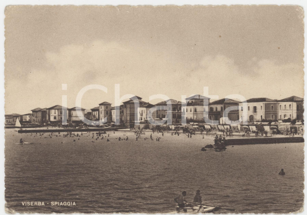 1950 VISERBA DI RIMINI Panorama della spiaggia - Cartolina ANIMATA FG VG