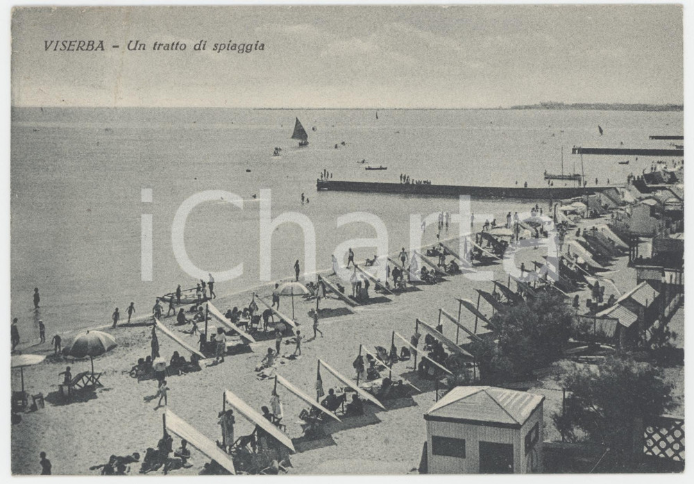Cartolina originale da collezione 1949 VISERBA DI RIMINI Bagnanti sulla spiaggia  Cartolina ANIMATA FG VG 1