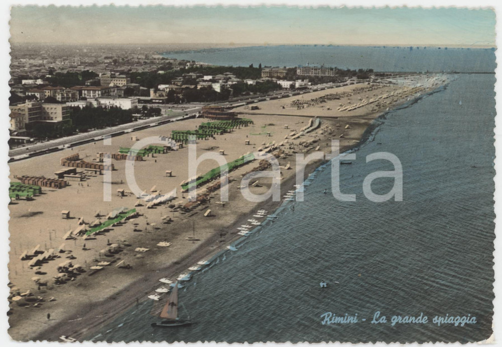 Cartolina originale da collezione 1957 RIMINI La Grande Spiaggia  Cartolina ANIMATA FG VG 1