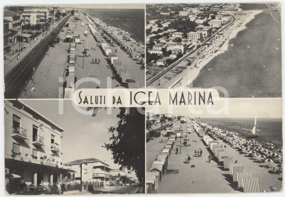 Cartolina originale da collezione 1962 BELLARIA  IGEA MARINA Vedutine spiaggia e lungomare  Cartolina FG VG 1