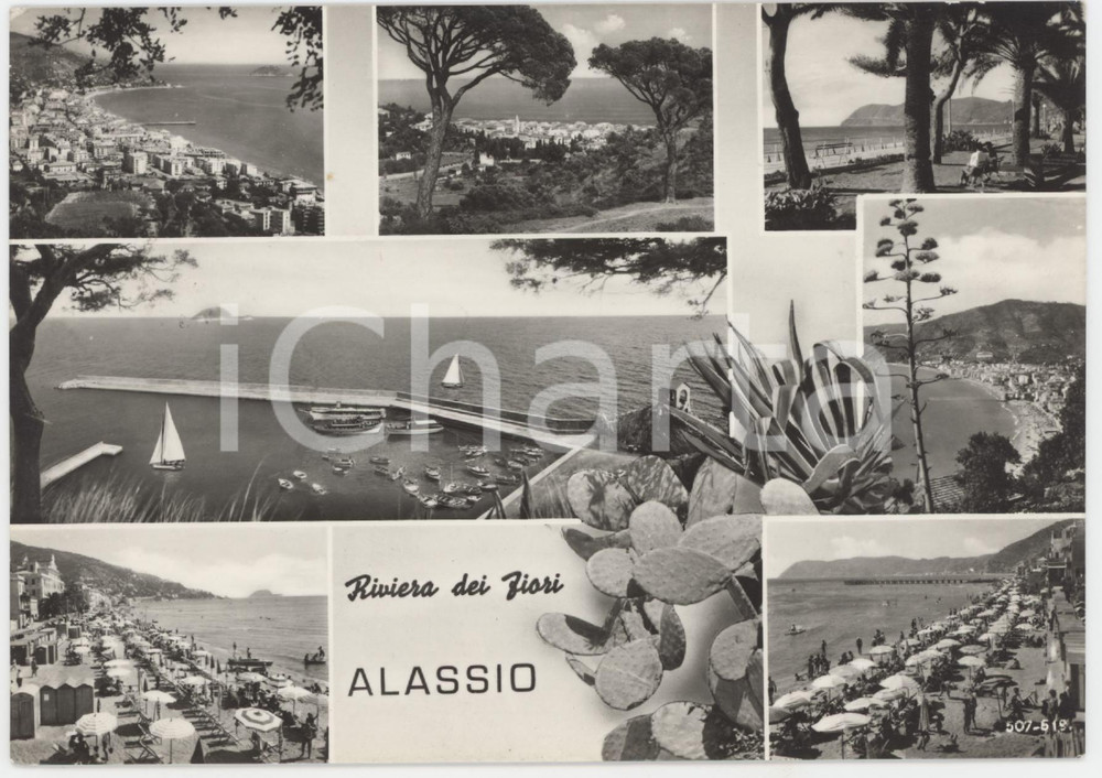 Cartolina originale da collezione 1959 ALASSIO Vedutine della cittÃ  e della Riviera dei Fiori  Cartolina FG VG 1
