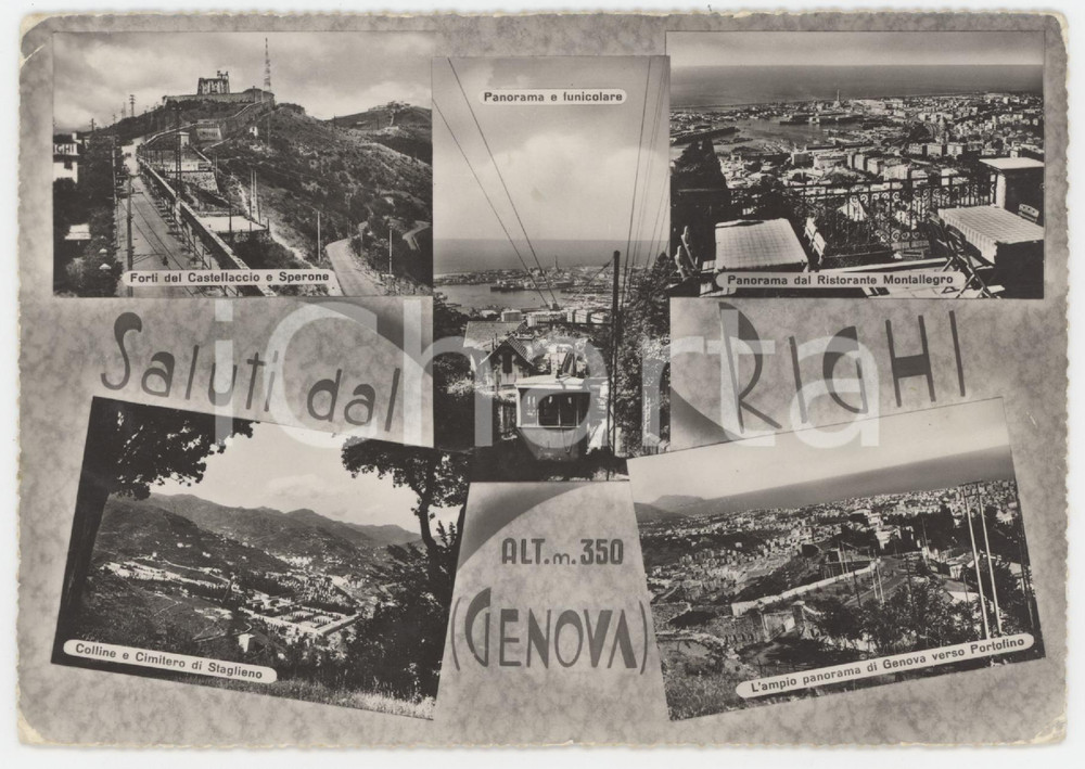Cartolina originale da collezione 1950 ca GENOVA Quartiere RIGHI Funicolare e Cimitero di Staglieno  Cartolina FG 1