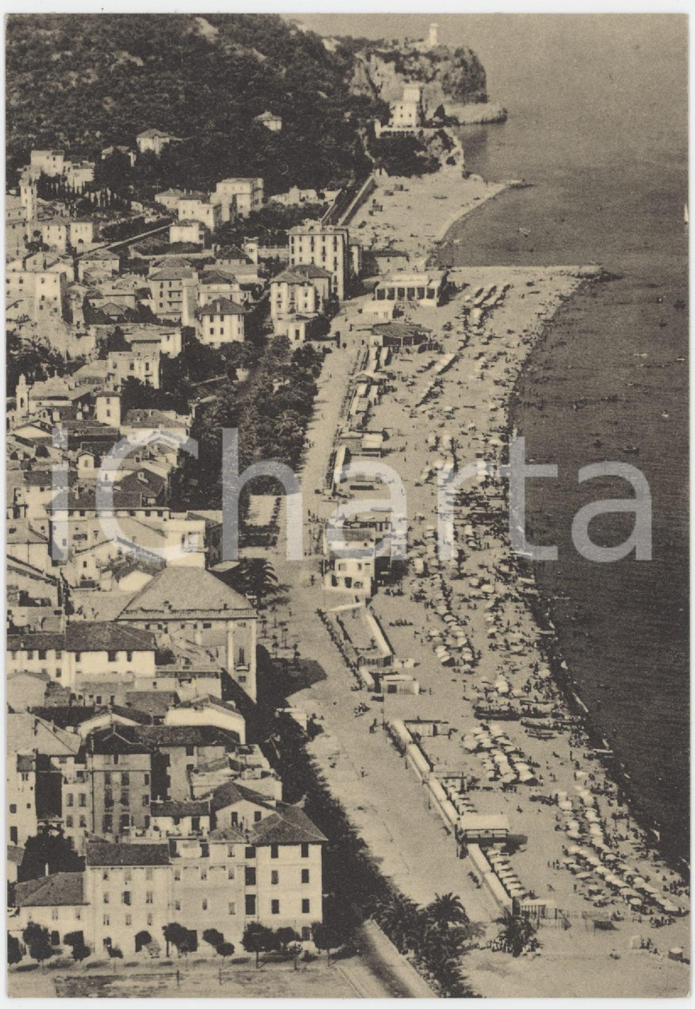 Cartolina originale da collezione 1950ca FINALE MARINA SV La spiaggia dal Monte Caprazoppa  Cartolina FG NV 1