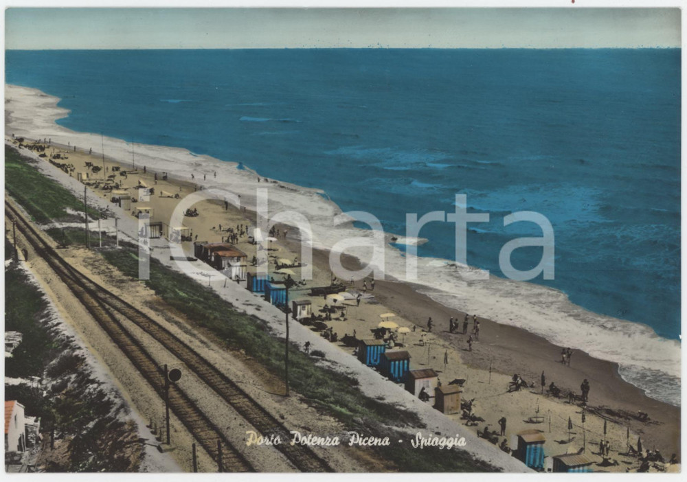 Cartolina originale da collezione 1959 PORTO POTENZA PICENA Spiaggia e Lungomare  Cartolina ANIMATA FG VG 1