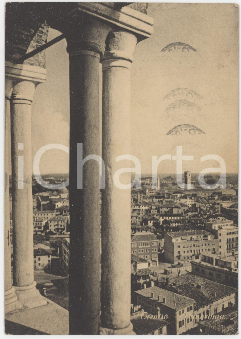 Cartolina originale da collezione 1952 TREVISO Panorama dall alto  Cartolina FG VG 1