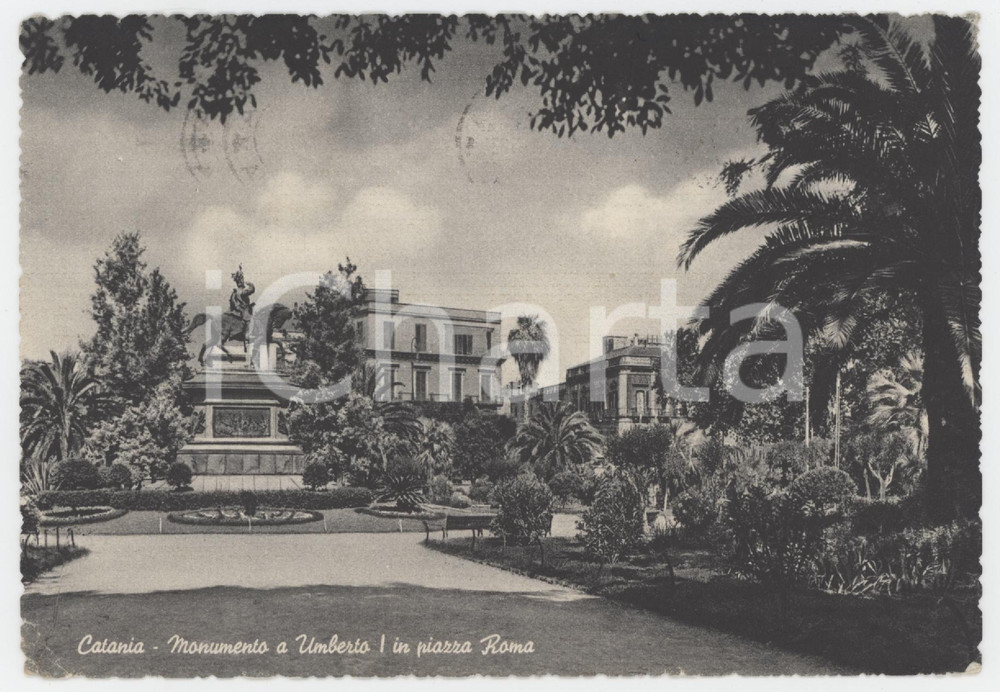 Cartolina originale da collezione 1950 ca CATANIA Monumento a Umberto I in Piazza Roma  Cartolina FG VG 1