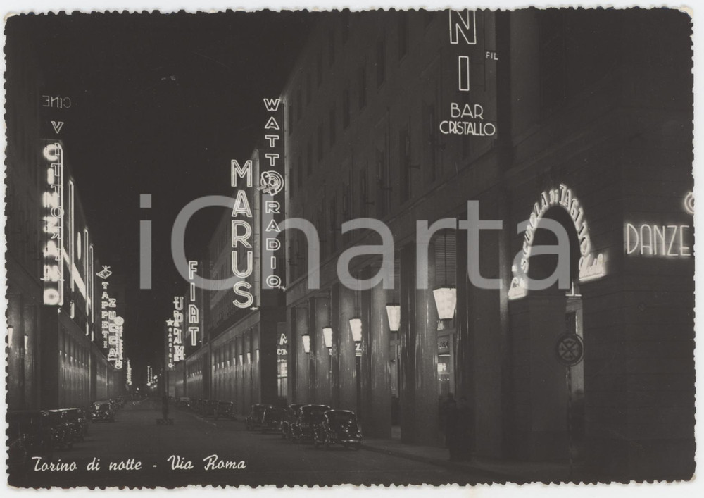 Cartolina originale da collezione 1950 ca TORINO Veduta notturna di Via Roma  Cartolina FG NV 1