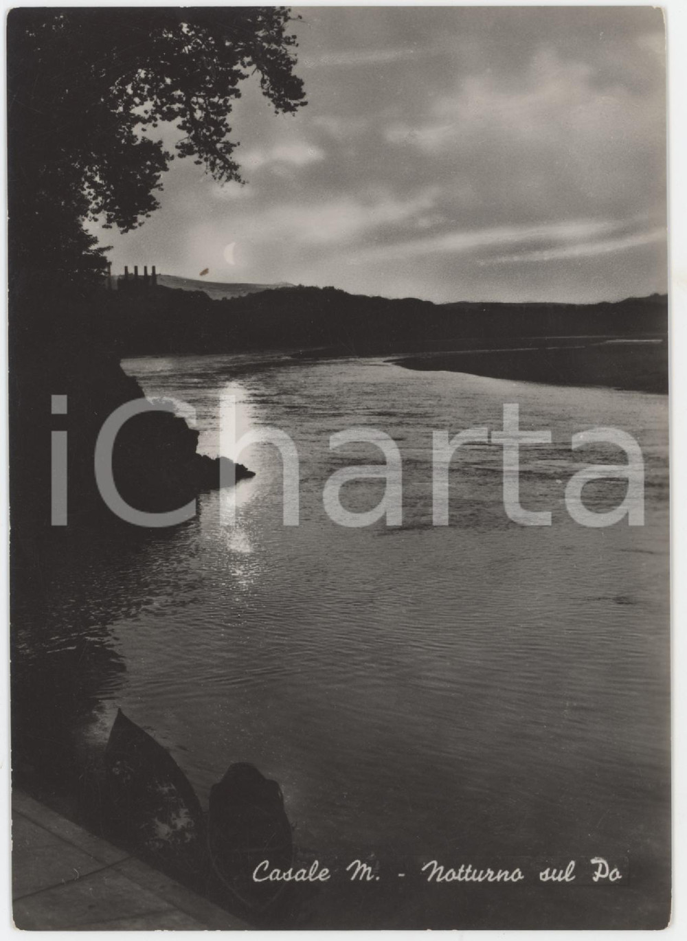Cartolina originale da collezione 1950 ca CASALE MONFERRATO Panorama notturno del Fiume Po  Cartolina FG NV 1