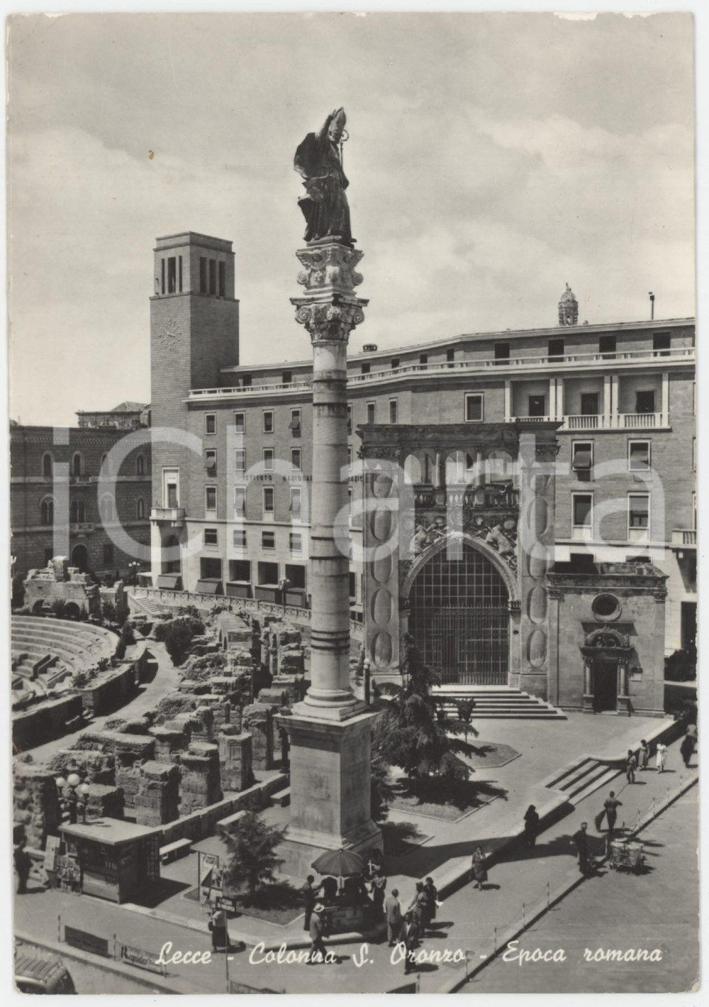 Cartolina originale da collezione 1959 LECCE Colonna Romana di Sant Oronzo  Cartolina ANIMATA FG VG 1